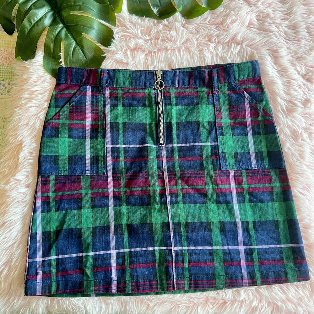 Children’s Place Navy Blue Green‎ Maroon Plaid Stretch Skirt Sz 16 Academia